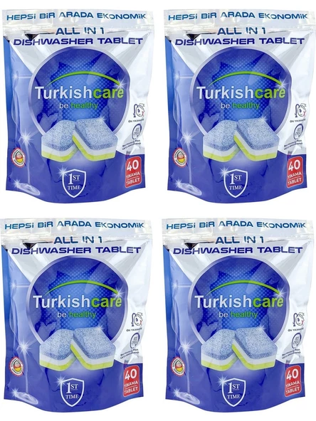 Turkishcare Hepsi 1 Arada 40 Lı Bulaşık Makinası Tableti x 4 Paket (160 Tablet)