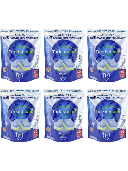 Turkishcare Hepsi 1 Arada 40 Lı Bulaşık Makinası Tableti x 6 Paket (240 Tablet)