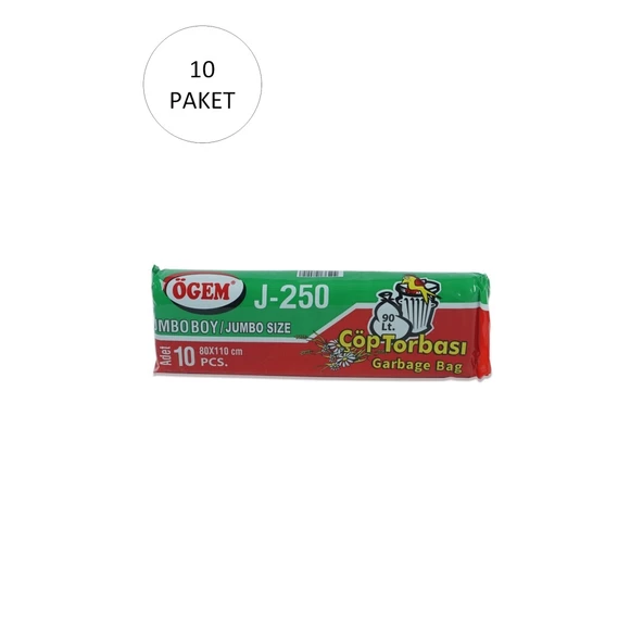 J-250 Jumbo Boy Çöp Torbası 80 x 110 cm 10 Lu Rulo x 10 Paket = 100 Adet (Siyah)