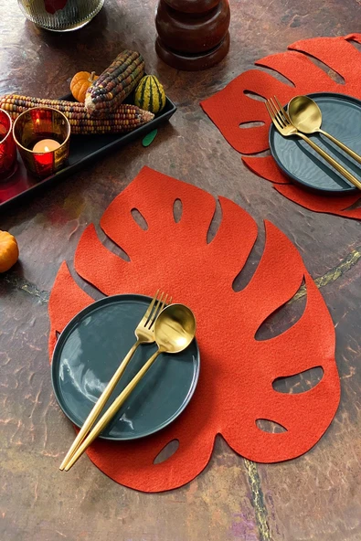 6 Adet Yapraklı Keçe Amerikan Servis - Resim 3