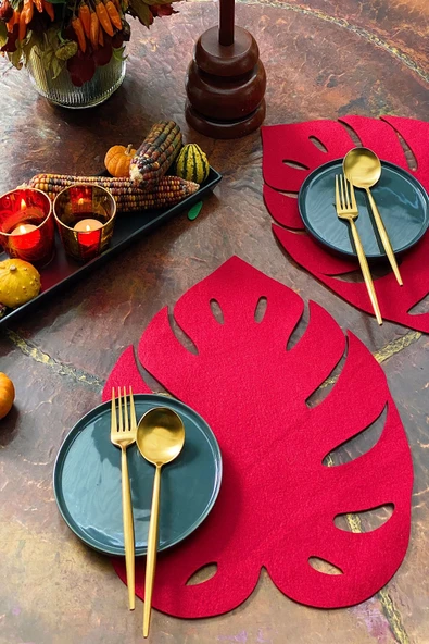 6 Adet Yapraklı Keçe Amerikan Servis - Resim 2