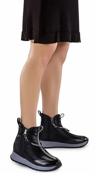 Feles Dalgıç Kumaş Özel Tasarım Fermuarlı Kadın Bot Kar Botu - Resim 15