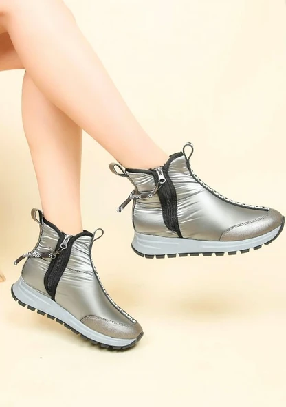 Feles Dalgıç Kumaş Özel Tasarım Fermuarlı Kadın Bot Kar Botu - Resim 4