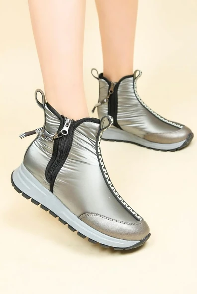 Feles Dalgıç Kumaş Özel Tasarım Fermuarlı Kadın Bot Kar Botu - Resim 5