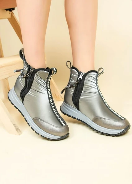 Feles Dalgıç Kumaş Özel Tasarım Fermuarlı Kadın Bot Kar Botu - Resim 2