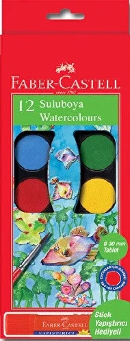 FABER CASTELL 12 Lİ BÜYÜK BOY SULUBOYA SIVI YAPIŞTIRICI HEDİYELİ ürün görseli
