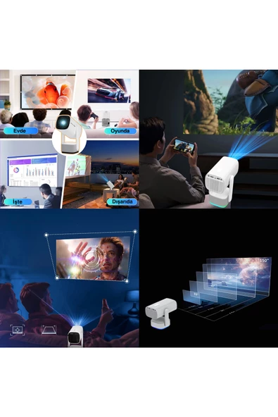 RABBİT STORE   Taşınabilir Şarjlı 4K Destekli 1080P Android Sistemli Projeksiyon Cihazı - 3