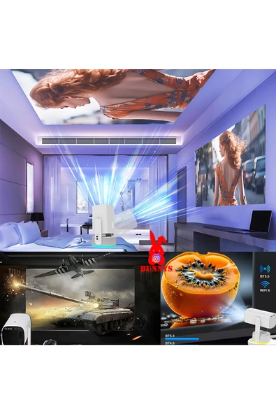 RABBİT STORE   Taşınabilir Şarjlı 4K Destekli 1080P Android Sistemli Projeksiyon Cihazı - 2