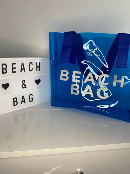 LV-BB0001 BEACH BAG MAVİ PLAJ ÇANTASI ŞEFFAF PVC