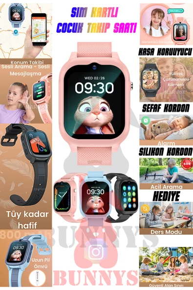 RABBİT STORE   Akıllı Çocuk Takip Saati Sim Kartlı 4G Arama Konum Takibi Konuşma Özellikli