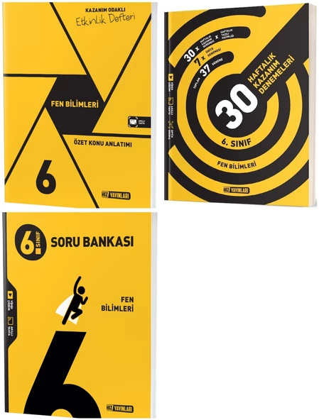 Hız 2025 6. Sınıf Fen Bilimleri Soru + Defter + 36 Haftalık Deneme Seti 3 Kitap