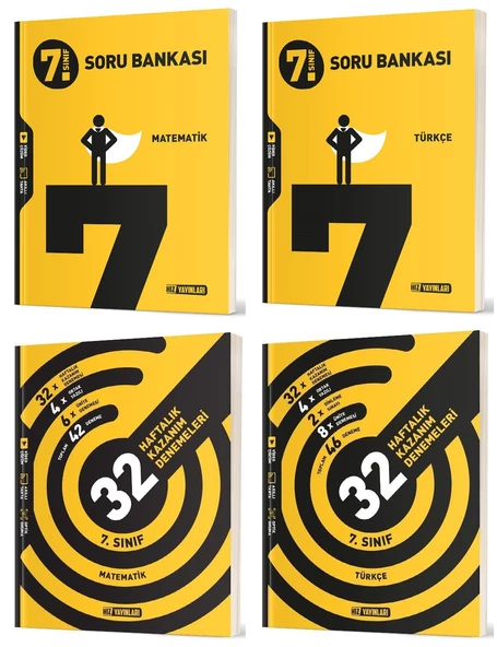 Hız 2025 7. Sınıf Matematik + Türkçe Soru + 36 Haftalık Deneme Seti 4 Kitap