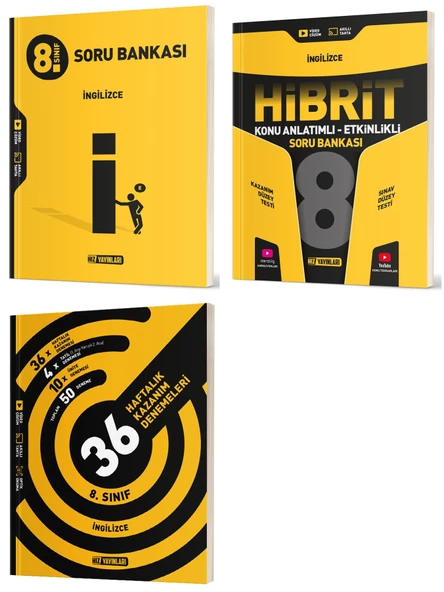 Hız 2025 8. Sınıf İngilizce Soru Bankası + Hibrit + 36 Haftalık Deneme Seti 3 Kitap