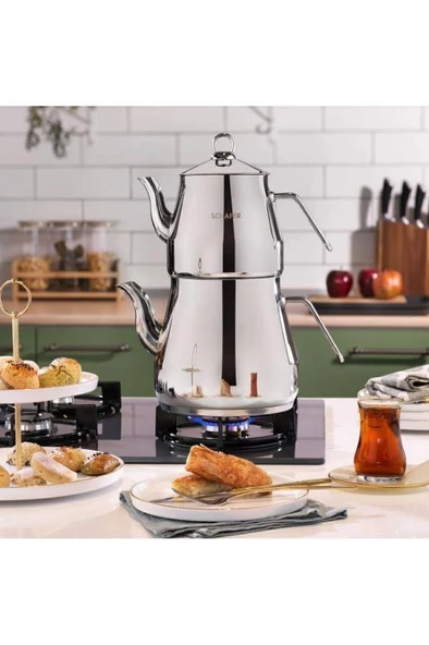 Schafer Prochef Mega Boy Çelik Çaydanlık Takımı Gümüş