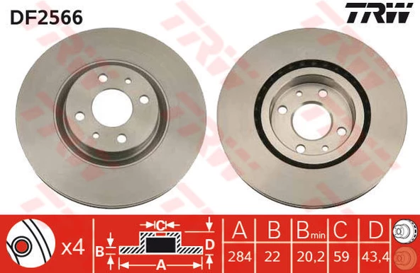 Ön Fren Disk 2 Adt Doblo 05- Linea Bravo Stilo 01- Trw Df2566