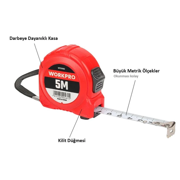WORKPRO WP261003 5Mx19mm Beyaz Çelik Şerit Metre - Resim 3