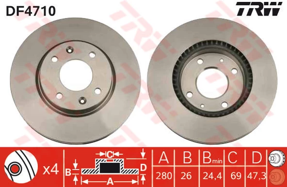 On Fren Disk Takımı 2 Adet Elantra / Sonata Trw Df4710