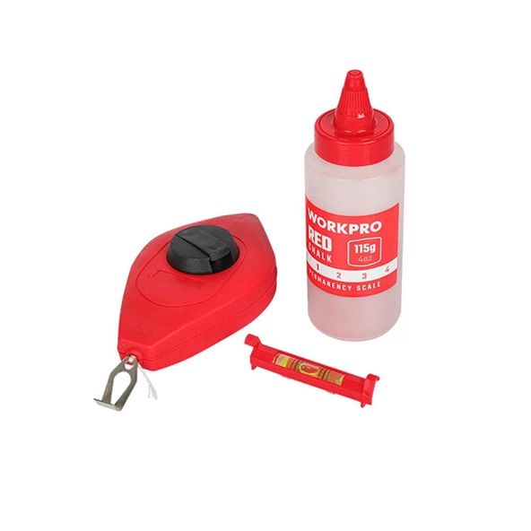 WORKPRO WP329019 Çizim İpi Seti 115gr Kırmızı Çizim İpi Boyası + Mini Su Terazisi + 30M Çizim İpi - 1