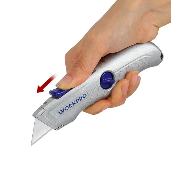 WORKPRO WP213007 Alüminyum Gövde Otomatik Geri Çekilebilir Rötuş Maket Bıçağı - Resim 2