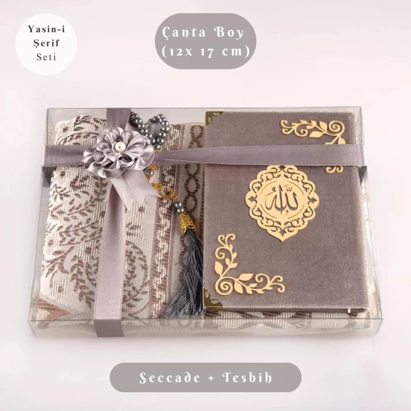 Yasin +  Seccade +  Tesbih Hediye Seti (Çanta Boy, Raşel Cilt, ŞemsLafzatullah, Gri) ürün görseli 1