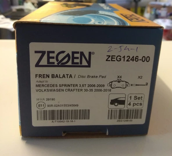Arka Fren Balata Fisli Crafter 06-16/Sprinter 06-09 Zegen 1246 ürün görseli 1