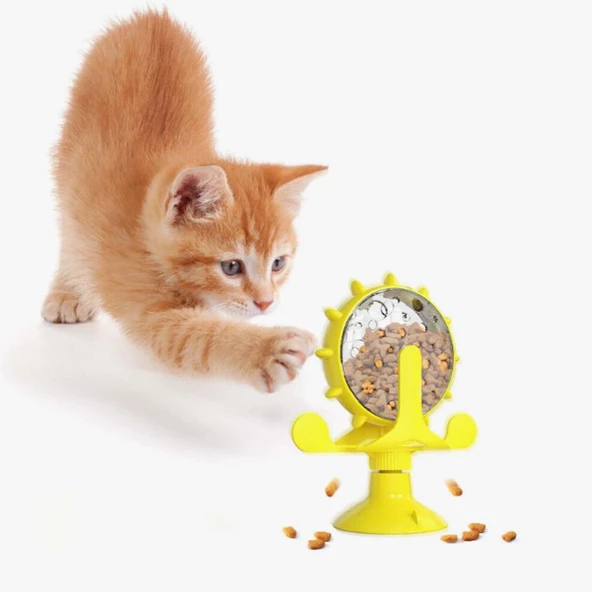 Kedi Oyuncağı  Vantuzlu Zilli İnteraktif Dönebilen Mama Kaplı Renkli Eğlenceli Eğitici - 6