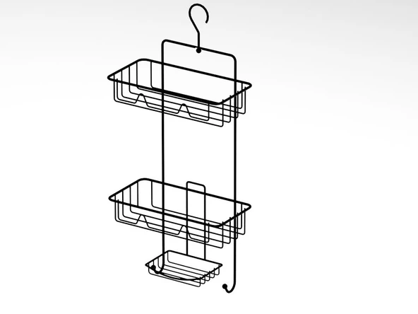 Karen Banyo Düzenleyici Raf 2 Katlı Siyah Askılı Kancalı Sabunluklu Duş Rafı Organizer SB563-B - 4