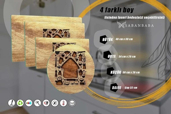 CAM KESME TAHTASI AHŞAP EV ÇAP 32 CM - Resim 3