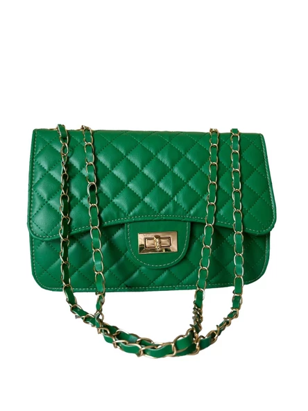 Zarif ve Trendy Gold Altın Renkli Zincirli Baklava Desenli Askılı Çanta - 5