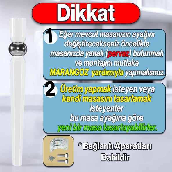 4 Adet Elips Masa Dresuar Ayağı 75 cm Plastik Beyaz Ayak Mutfak Yemek Masası Mobilya Ayakları Beyaz - Resim 2