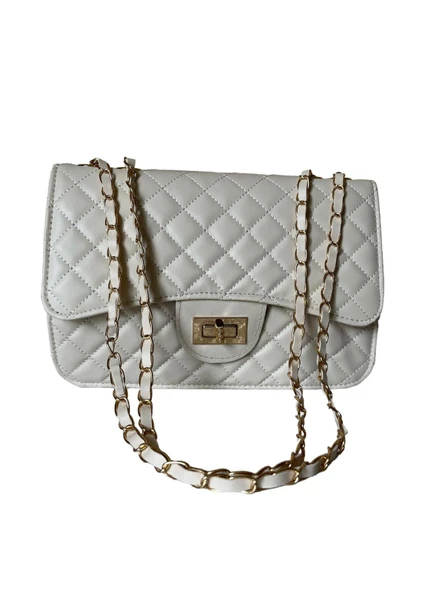 Zarif ve Trendy Gold Altın Renkli Zincirli Baklava Desenli Askılı Çanta - 3