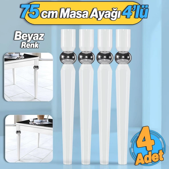 4 Adet Elips Masa Dresuar Ayağı 75 cm Plastik Beyaz Ayak Mutfak Yemek Masası Mobilya Ayakları Beyaz