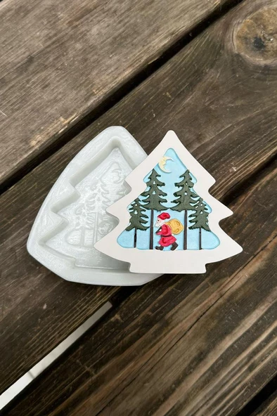 2D Çam Noel Ağacı Desenli Silikon Mum Kalıbı - Resim 3