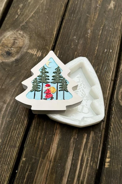 2D Çam Noel Ağacı Desenli Silikon Mum Kalıbı - Resim 2