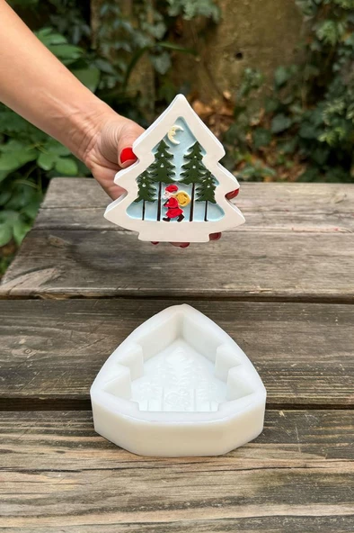 2D Çam Noel Ağacı Desenli Silikon Mum Kalıbı ürün görseli