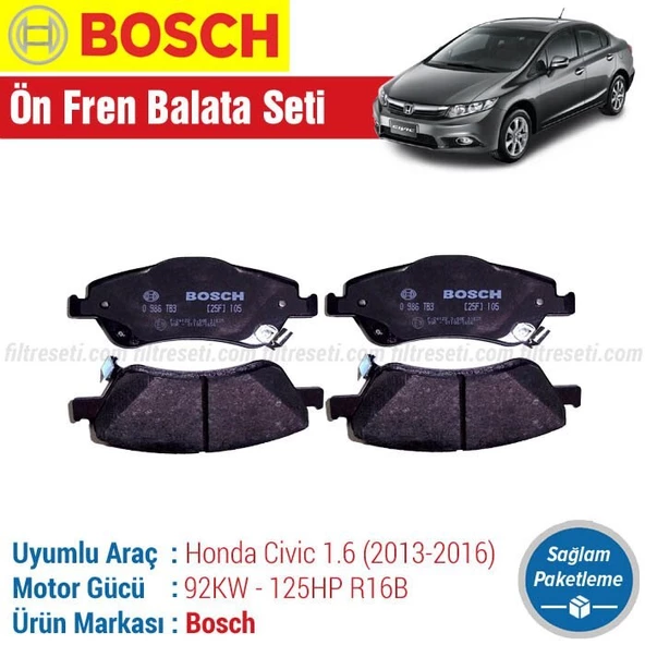 Honda Civic 1.6 Fb7 Bosch Ön Fren Balatası 2013-2016