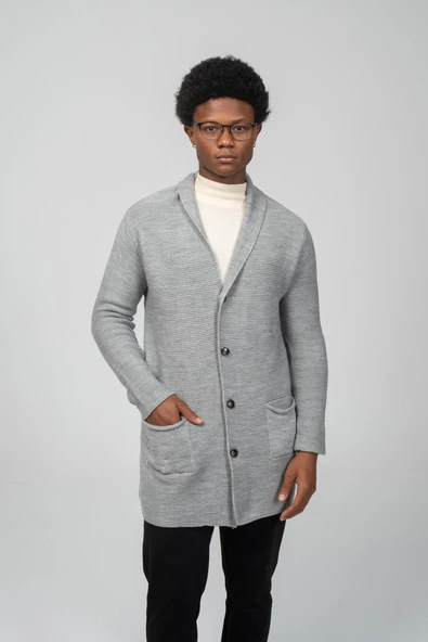 Erkek Regular Fit Düğmeli Cepli Örme Uzun Triko Hırka - 7