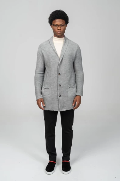 Erkek Regular Fit Düğmeli Cepli Örme Uzun Triko Hırka - 10