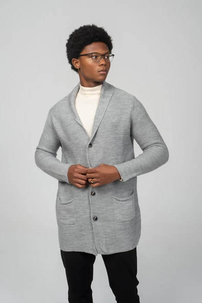 Erkek Regular Fit Düğmeli Cepli Örme Uzun Triko Hırka - 6