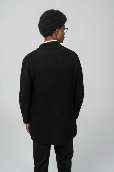 Erkek Regular Fit Düğmeli Cepli Örme Uzun Triko Hırka - 5