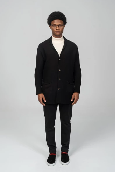 Erkek Regular Fit Düğmeli Cepli Örme Uzun Triko Hırka - 4