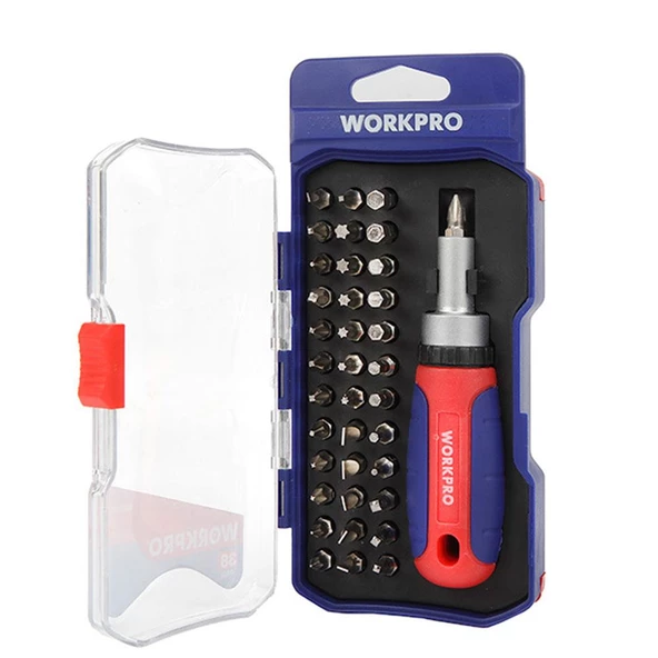 WORKPRO WP200517 38 Parça Profesyonel CR-V Cırcırlı Bits Tornavida Seti