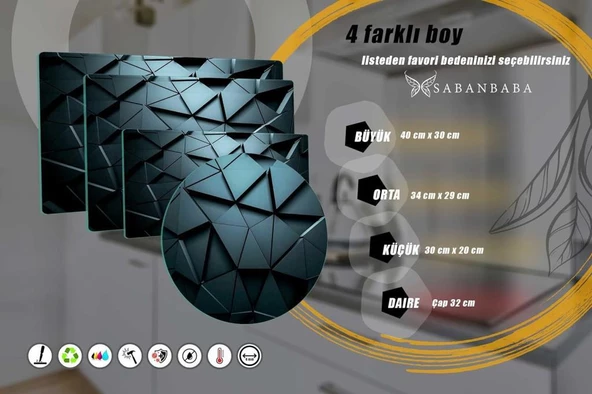 CAM KESME TAHTASI SİYAH ÜÇGENLER ÇAP 32 CM - Resim 4