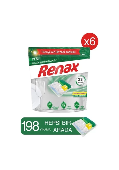 Renax Hepsi Bir Arada Bulaşık Makinesi Tableti 6 x 33 Tablet