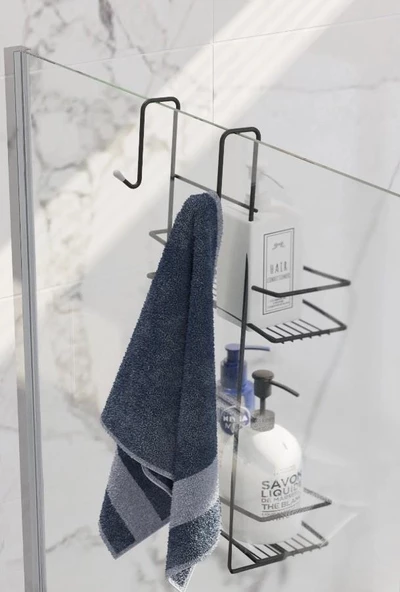 Karen Banyo 2 Katlı Duşakabin Şampuanlık Düzenleyici Raf Siyah SB562-B - 3
