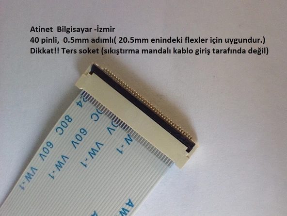 40 Pin 0.5 adımlı Flex Soketi Ffc Konnektörü Arka girişli 40-0.5-Arka - 2
