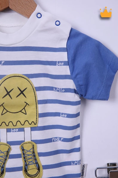 Babyhola %100 Pamuk Erkek Bebek Çizgili Şortlu Takım 116146 - 3