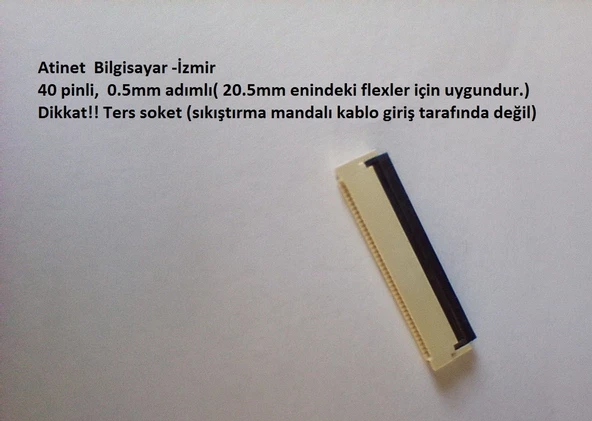 40 Pin 0.5 adımlı Flex Soketi Ffc Konnektörü Arka girişli 40-0.5-Arka