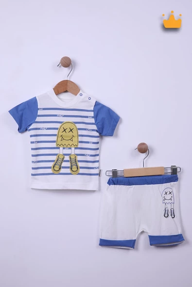Babyhola %100 Pamuk Erkek Bebek Çizgili Şortlu Takım 116146