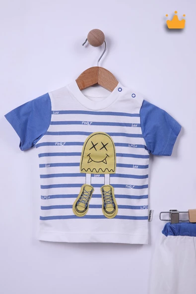 Babyhola %100 Pamuk Erkek Bebek Çizgili Şortlu Takım 116146 - 2